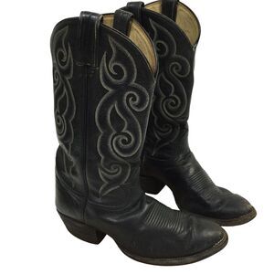 Tony Lama  Mens Cowboy Western Boots Almond Toe Pull On Leather Black Size 9.5